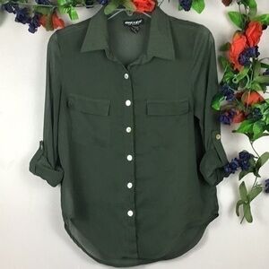LIKE NEW ABOUT A GIRL Green Semi Sheer Top Shirt Blouse Small